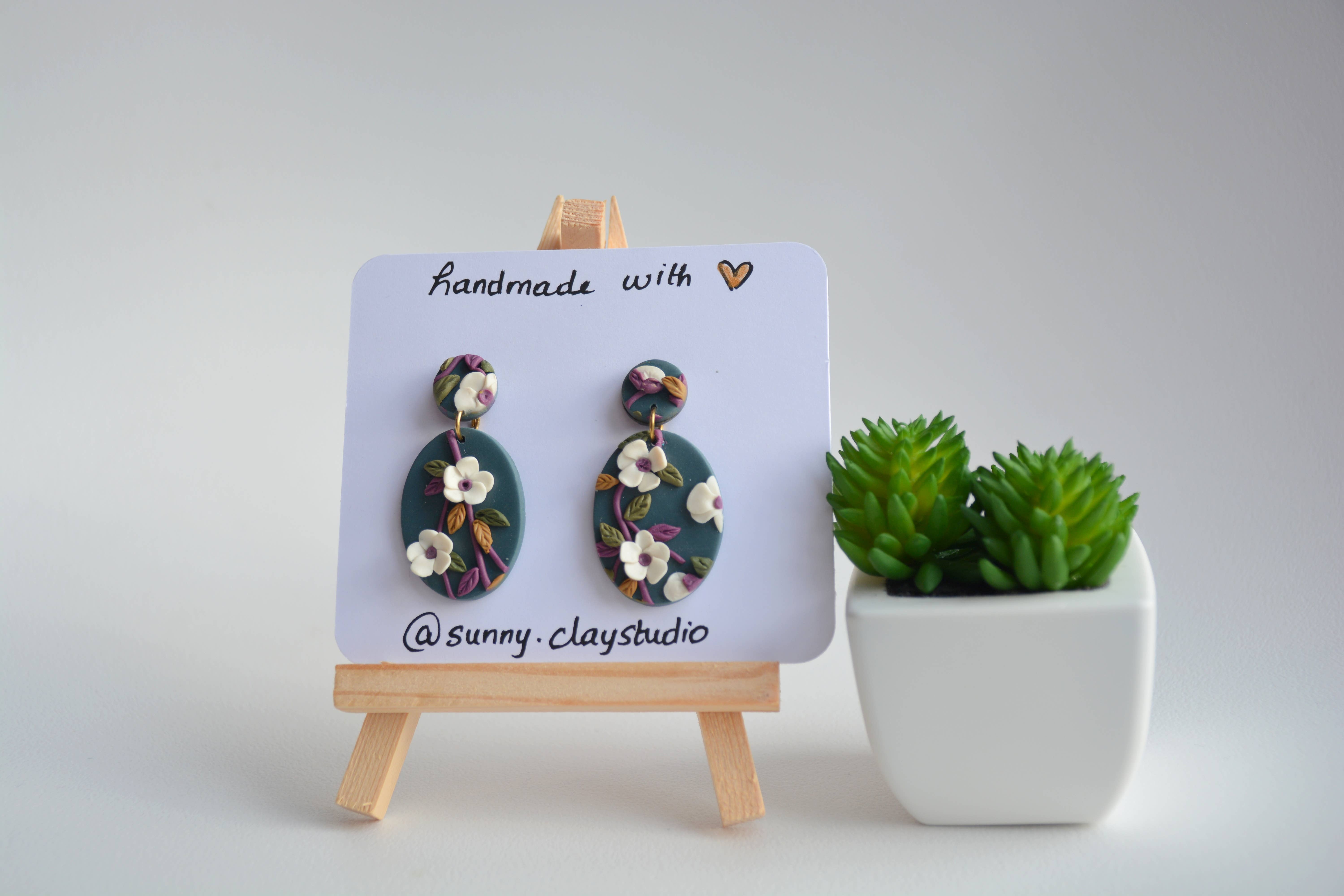 Sunnyclayart - Wholesale Dangle Earrings - Gray Oval Shaped Earrings