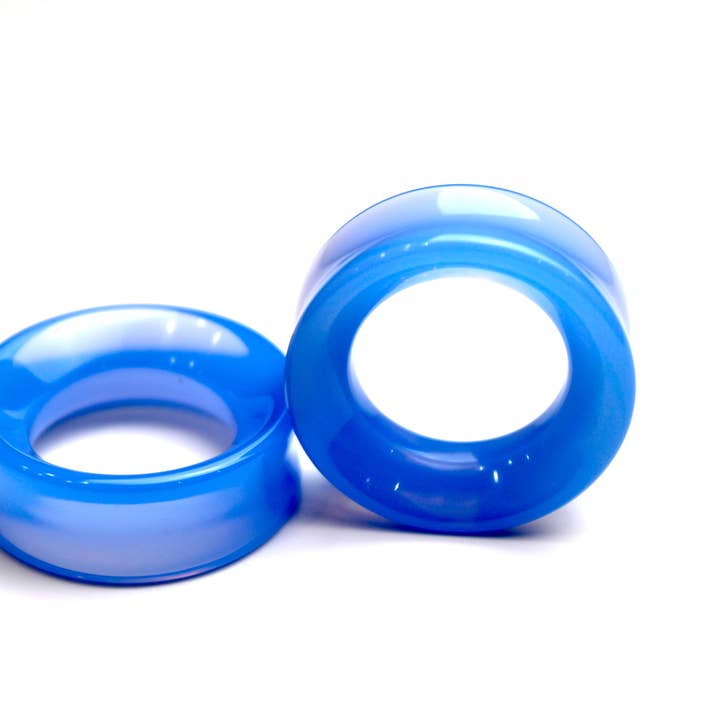 Cobalt Blue Double Flare Tunnels- Blue Glass Plugs 6mm-32mm for wholesale by EC Plugs and Gems