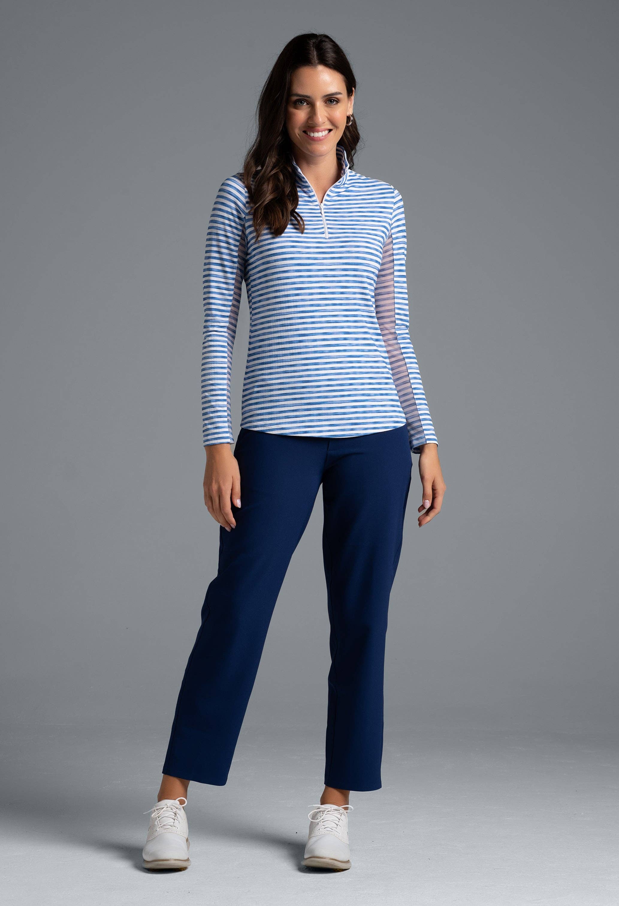 IBKÜL - Wholesale Athletic Top - Women's - Landon Stripe II  Print Long Sleeve Mock Neck Top – 1016411