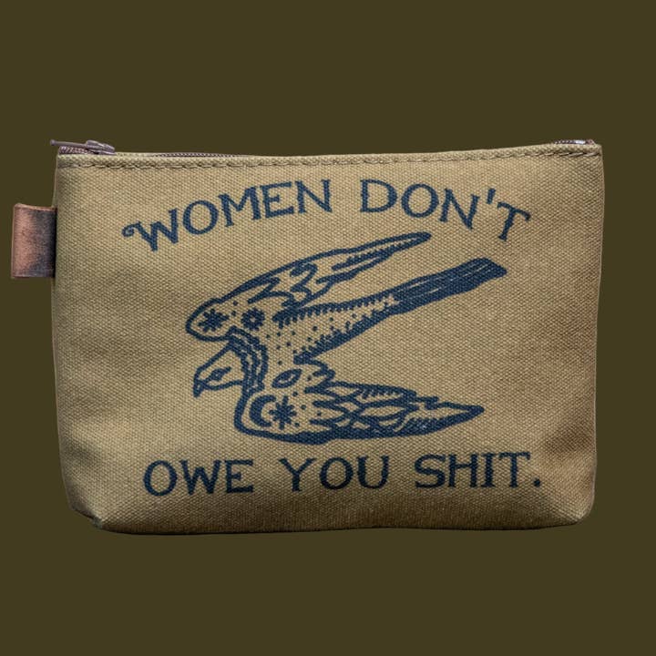 Le donne non ti devono niente | Pochette in tela MEDIUM stampata a mano per la vendita all'ingrosso da parte di In Blue Handmade