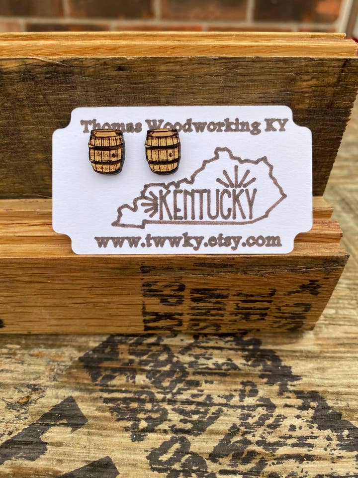 Reclaimed Kentucky Bourbon Barrel Oak Stud Earrings for wholesale by TWWKY