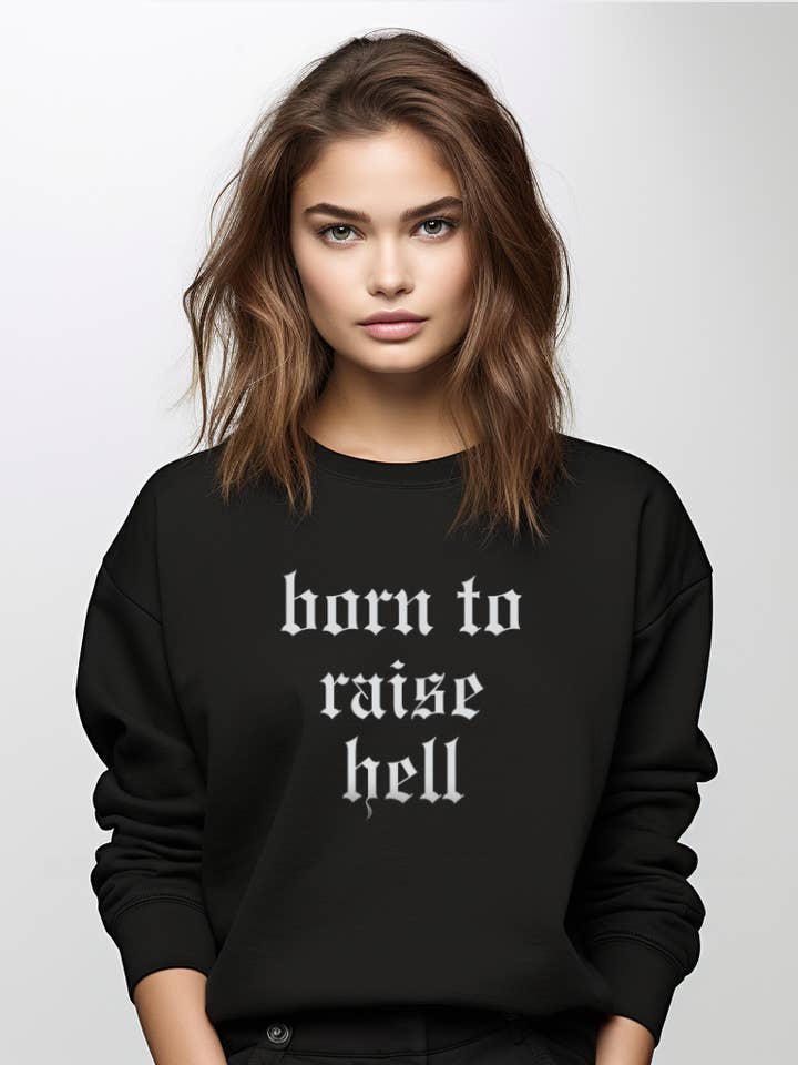 Black Born To Raise Hell Rock'n'roll Moto Rocker Sweatshirt for wholesale by Pretty Attitude Clothing - EU