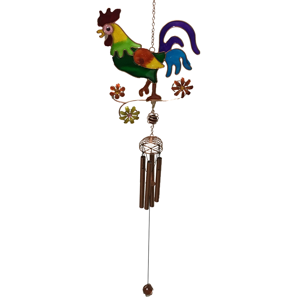 Texas Toy Distribution - Wholesale Wind Chime - Stained Glass Style Rooster Wind Chime Yard Art Home Decor0