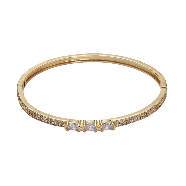 Dainty Minimalist Gold Bracelet with Triple Oval CZ Stone discontinued ✦ BR-21WA1760 for wholesale by Simply Jewels