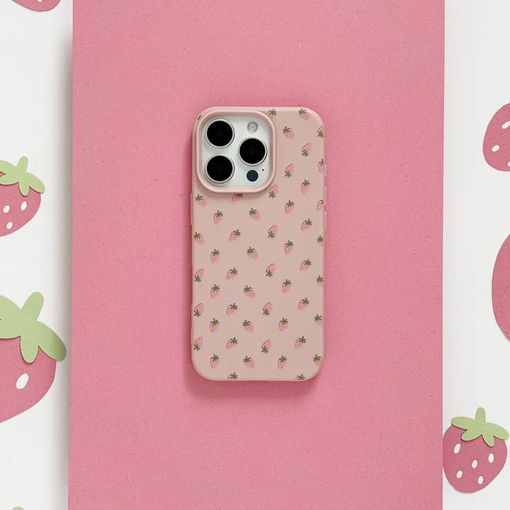 Ditsy Strawberries Phone Case - Powder Pink for wholesale by Coconut Lane