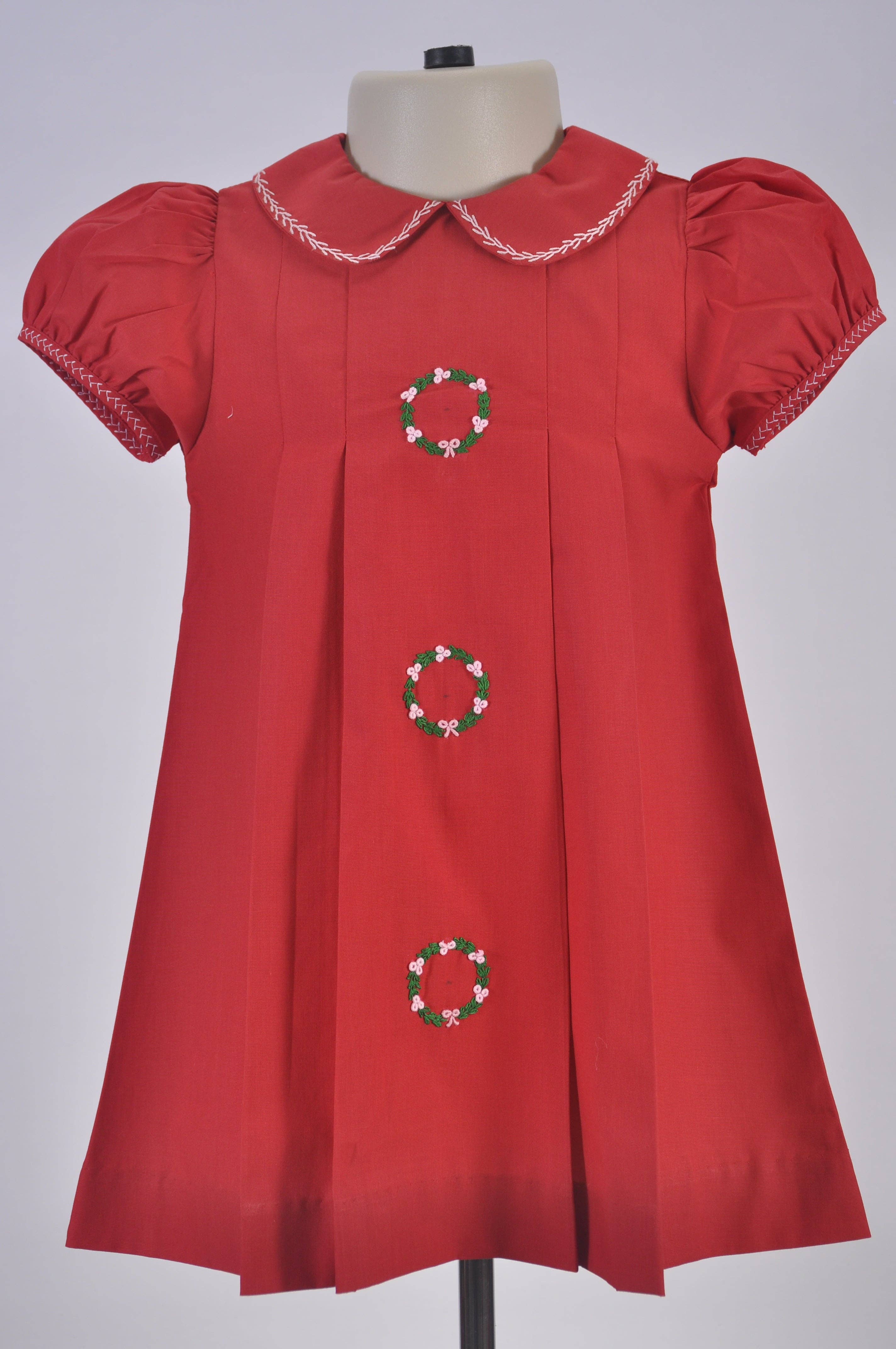 Hello Bebes! - Wholesale Dress - Kids - Red Christmas Wreath Hand Embroidered Dress