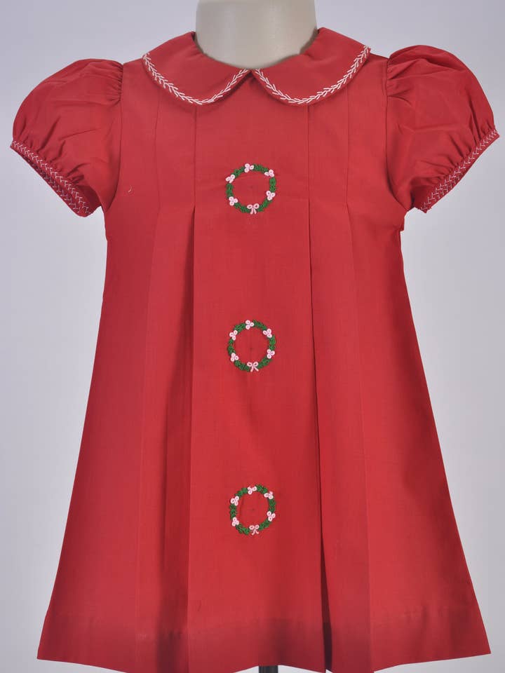 Rød julekrans håndbroderet kjole for engroshandel hos Hello Bebes!