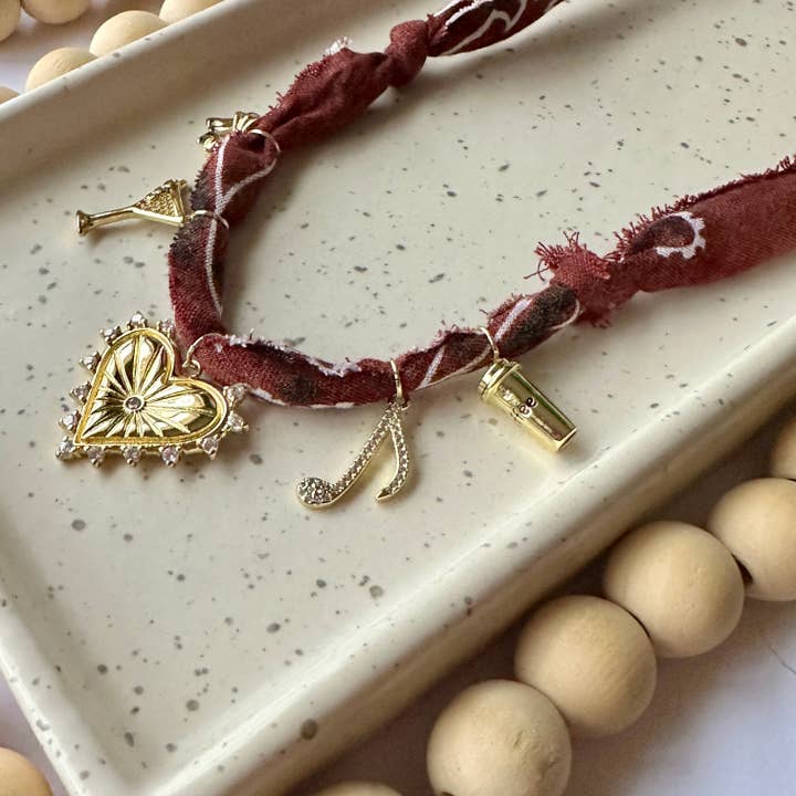 Bandana Charm Necklace | 5 Charms | Gold Filled for wholesale by Larra Mirk Design