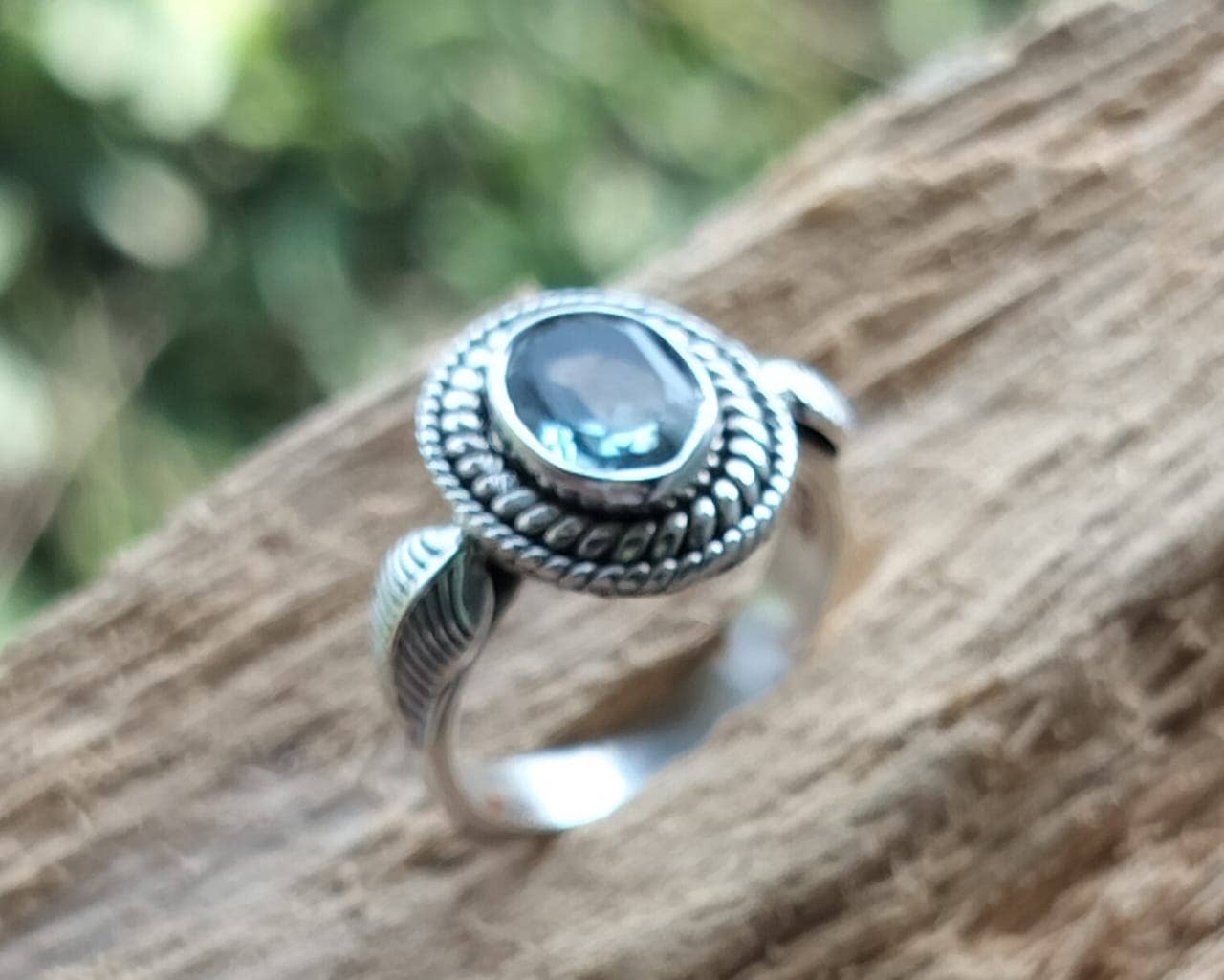 SILVER CAVE – wholesale Single stone/solitaire ring – Natural Blue Topaz 925 Oxidised Silver Handmade Boho Ring1