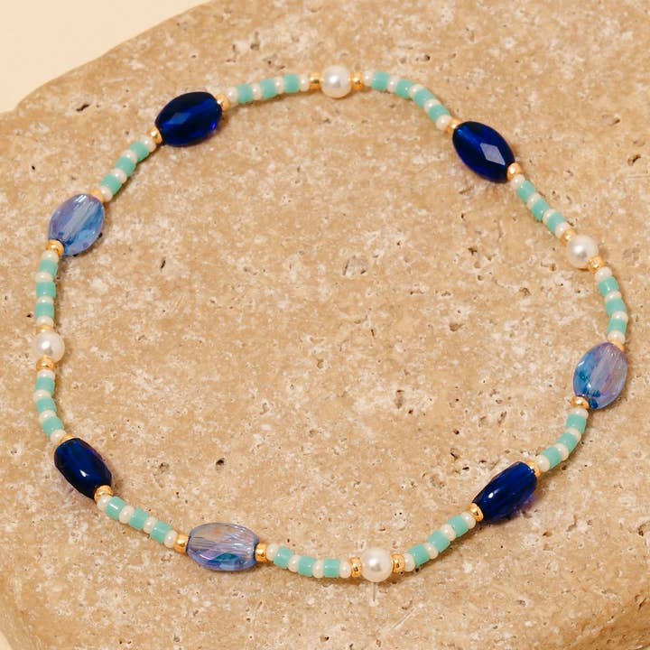 Oval Faceted Glass Beaded Elastic Bracelet for wholesale by Anarchy Street