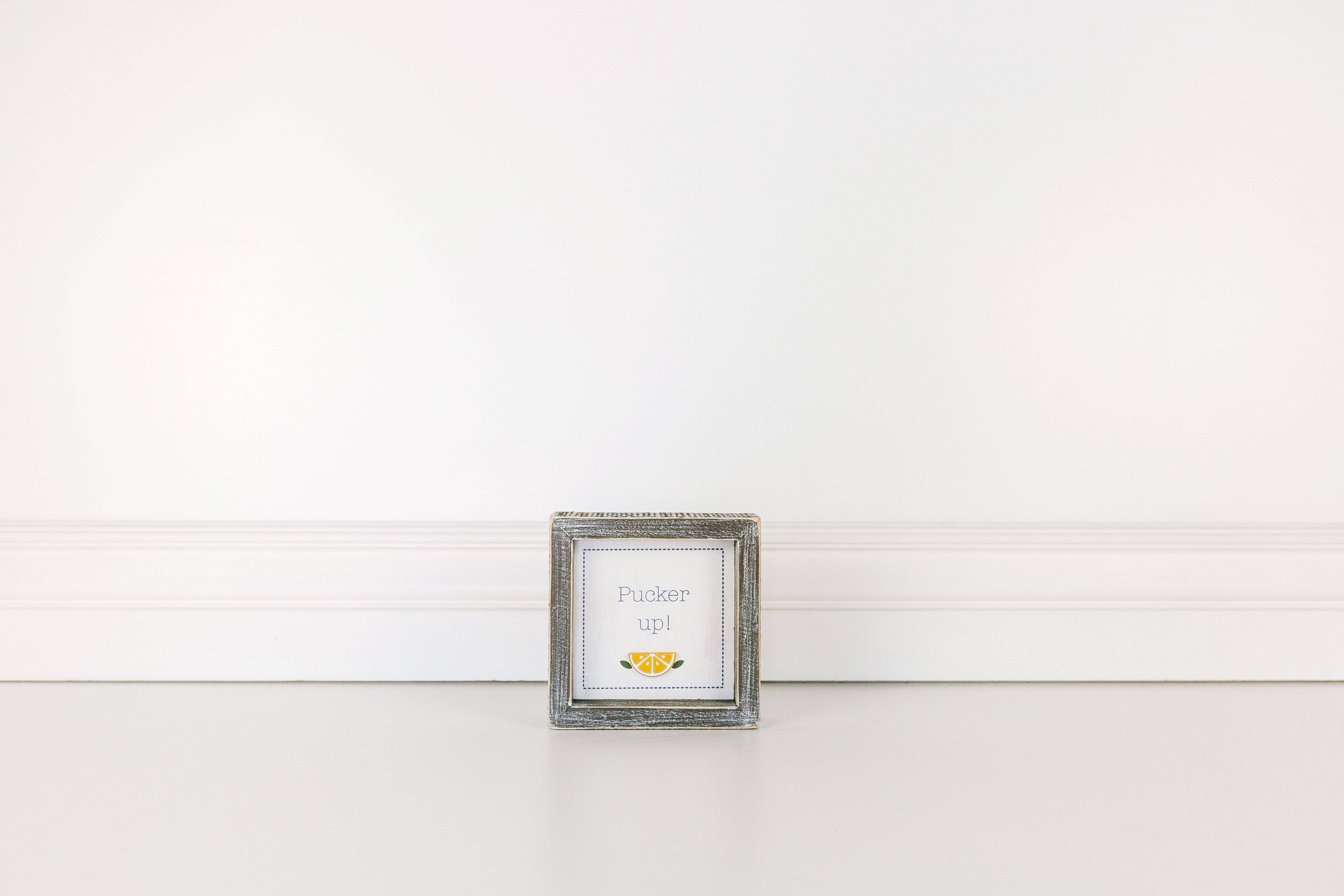 Devanie At Home (Formerly Adams & Co.) - Wholesale Sign - 45030 - 5x5x1.5 wd frmd sn (PUCKER UP) LEMON CLEARANCE1