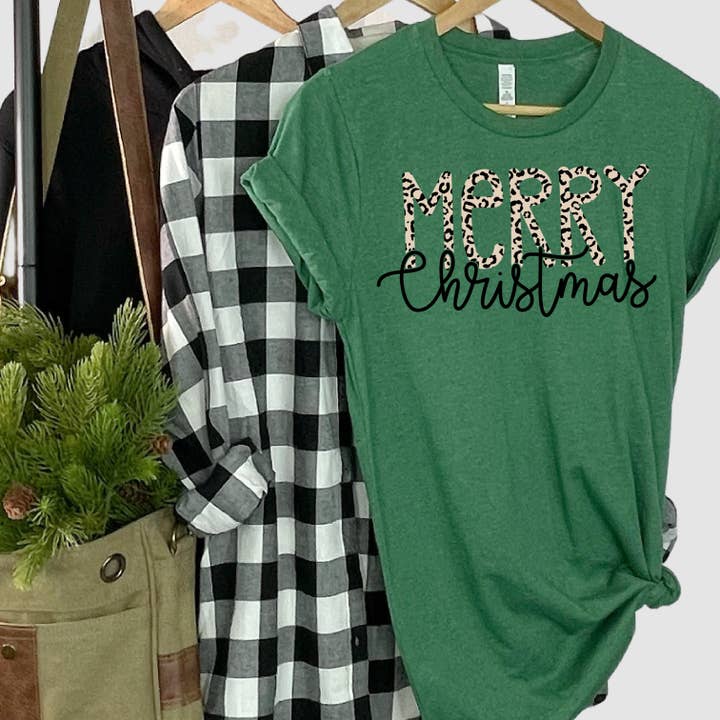Christmas: Merry Christmas Brown Leopard, graphic tee, IND for wholesale by Top Crate