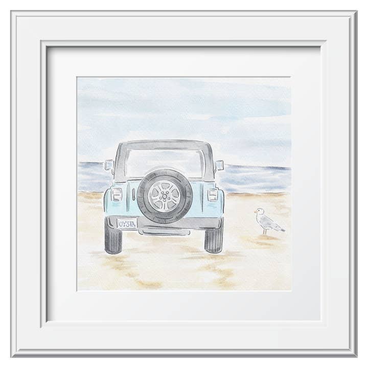 Beach Jeep Nantucket Watercolor Art Print for wholesale by WonderfullyWrittenCo