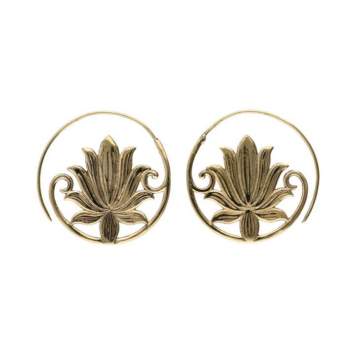 Vives de la Cortada S.L - Wholesale Hoop Earrings - Lotus flower earrings in bronze -7-