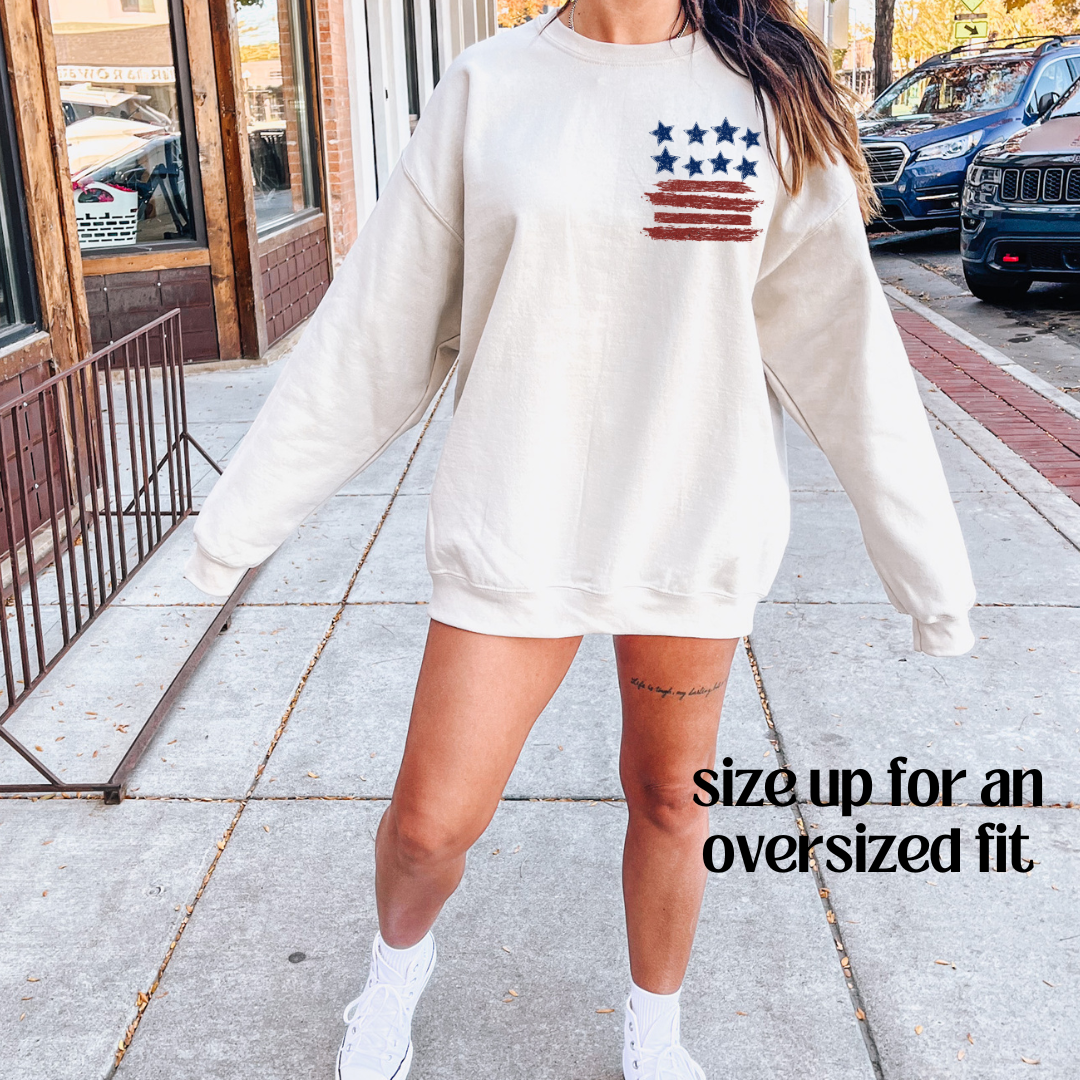 XO, Hannah - Wholesale Graphic Sweatshirt - Women's - FRONT & BACK Loves Jesus & America Too On Sand/Natural1