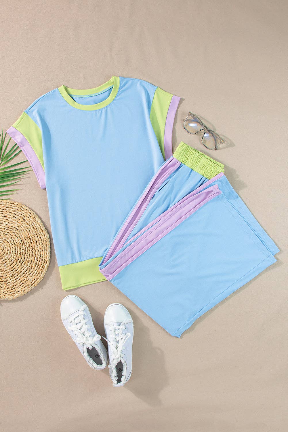 LALA LOO – wholesale Lounge set – Women's – LALALOO Colorblock Short Sleeve Top And Pants Set20