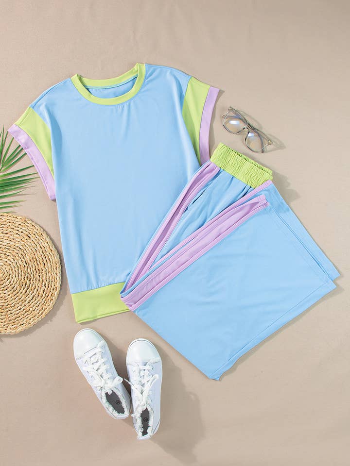 LALA LOO – wholesale Lounge set – Women's – LALALOO Colorblock Short Sleeve Top And Pants Set20