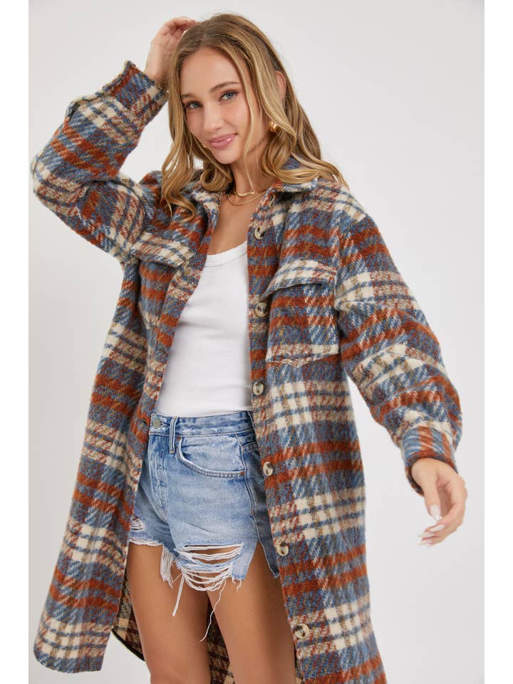 Sweet Lovely by Jen – wholesale Shirt Jacket/Shacket - Women’s – SW1571 PLAID COAT/SHACKET