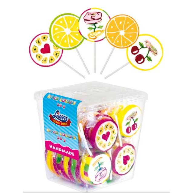 Dulcefina Chocolate and Sweets - Vente Sucettes - Fruits mélangés Lolli Pop à motifs 26g 50/Disp.