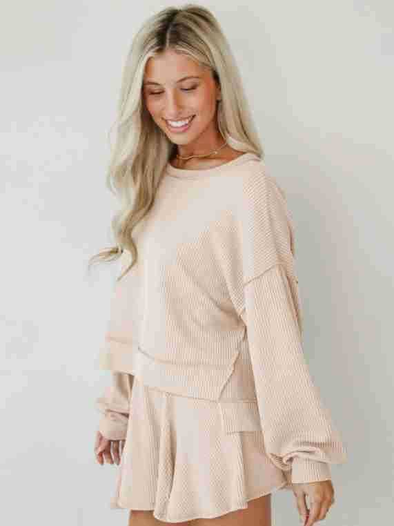 Marayn - Wholesale Top & Skirt Set - Women's - Autumn Ribbed Set Lantern Sleeve Top  Pleated Skirt11