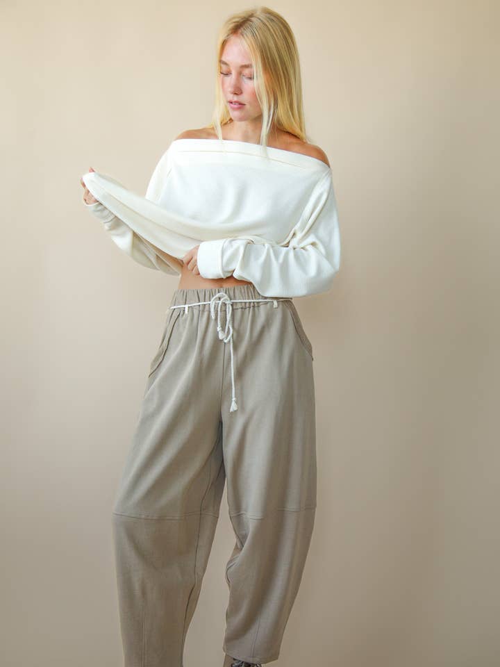 VERY J - Wholesale Pants - Women's - NP70814-Braid Waist Strip Barrel Pants21