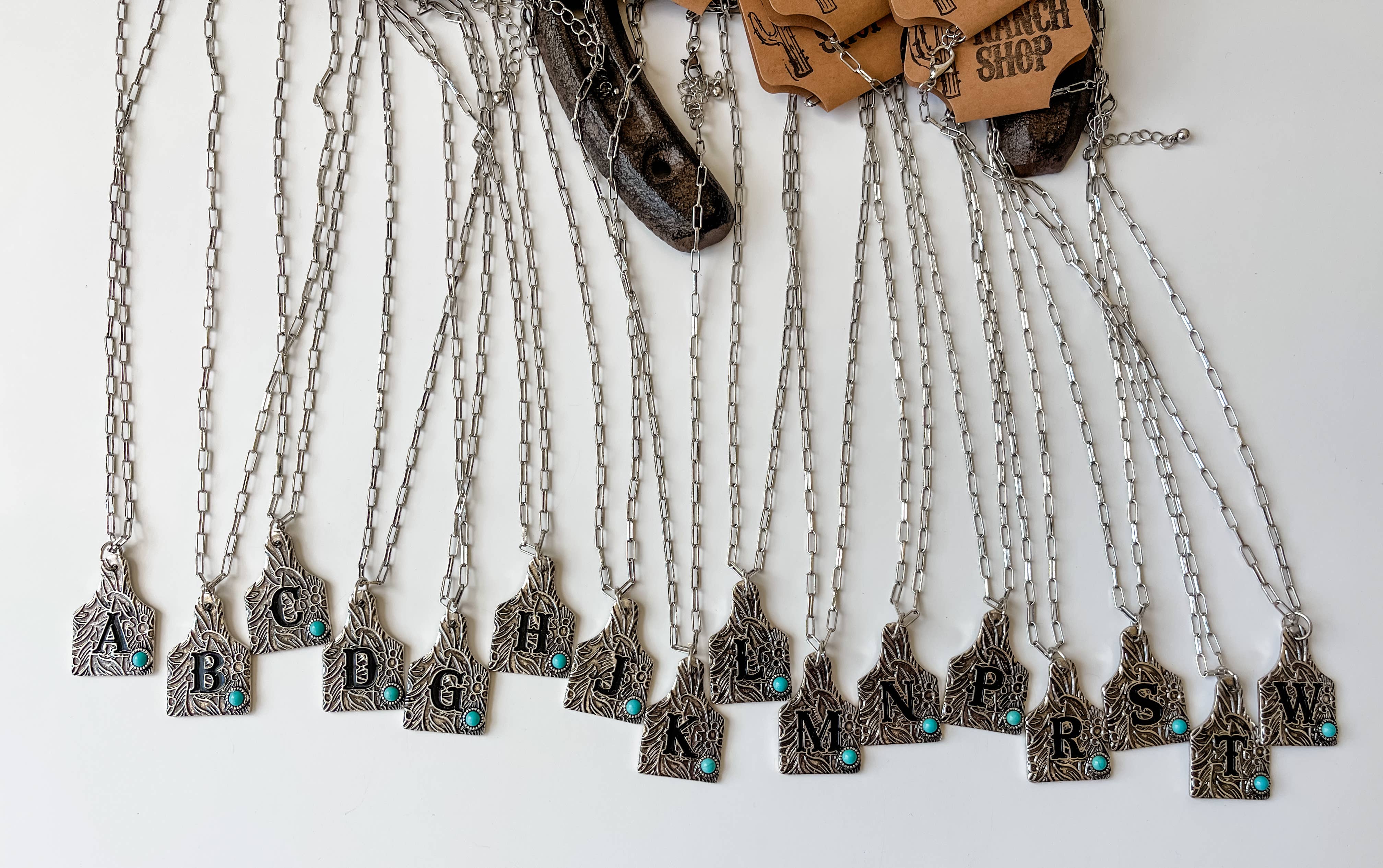 Boho Ranch Shop - Wholesale Pendant/Charm Necklace - Initial Ear Tag Necklace - Turquoise Stone Pendant5