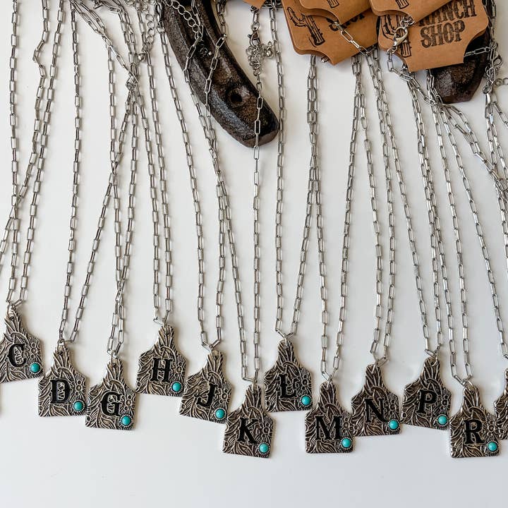 Boho Ranch Shop - Wholesale Pendant/Charm Necklace - Initial Ear Tag Necklace - Turquoise Stone Pendant5