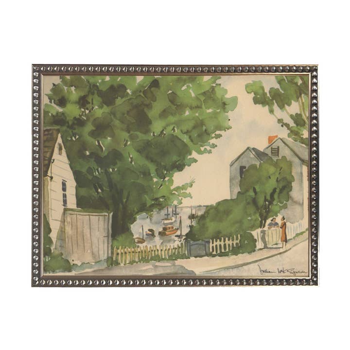 Watercolor Summer Street and lake view landscape for wholesale by Antique Curiosities Inc