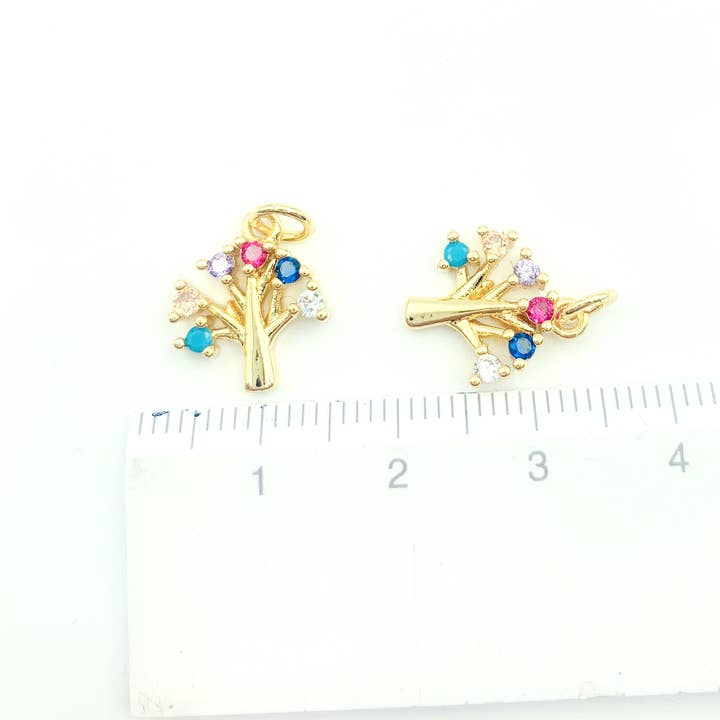 Beads Creation - Wholesale Individual charm/pendant - Gold Filled Tree of Life Charm Rainbow CZ Micro Pave, CP8443