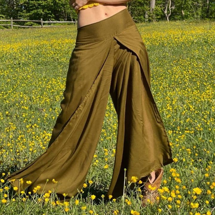 Butterfly Goddess Olive Flowy Pants for wholesale by Camaroha Sutra LLC