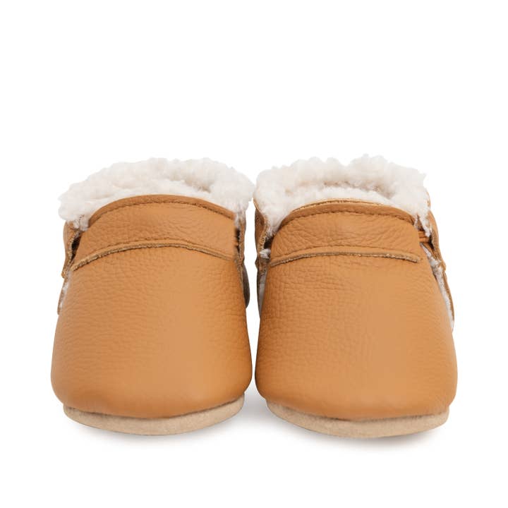 BirdRock Baby - Wholesale Booties - Baby - Fringeless Sherpa Baby Moccasins - Baby Shoes (Gingersnap)