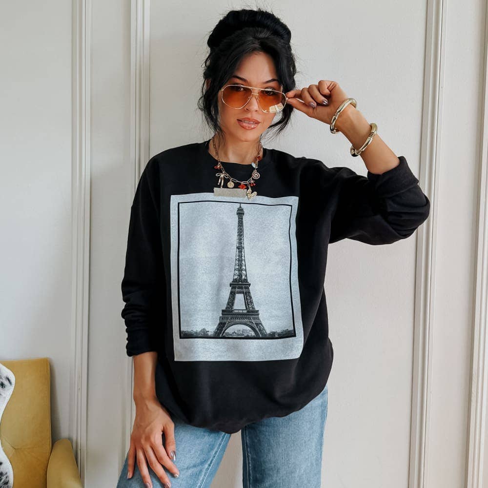 Black Picture Me In Paris Sweatshirt for wholesale on Faire3