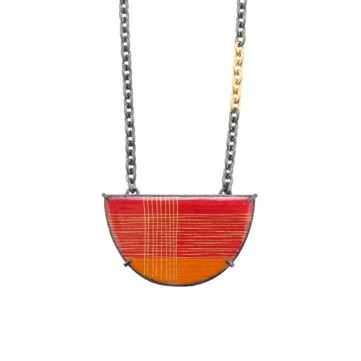 Gold Glyph Enamel Necklace ~ Red for wholesale by Jenne Rayburn