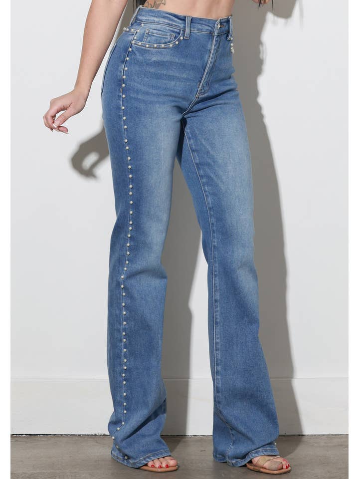 Medium Stone Pearl Bootcut Jeans for wholesale on Faire