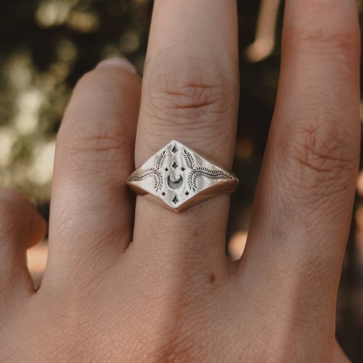 Fern Plant Magick Signet Ring for wholesale by Acid Queen Jewelry