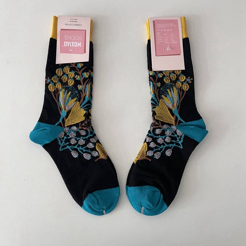 Tourtiwi - Wholesale Socks - Women's - Vintage Style Rose Floral Colored Crew Socks14