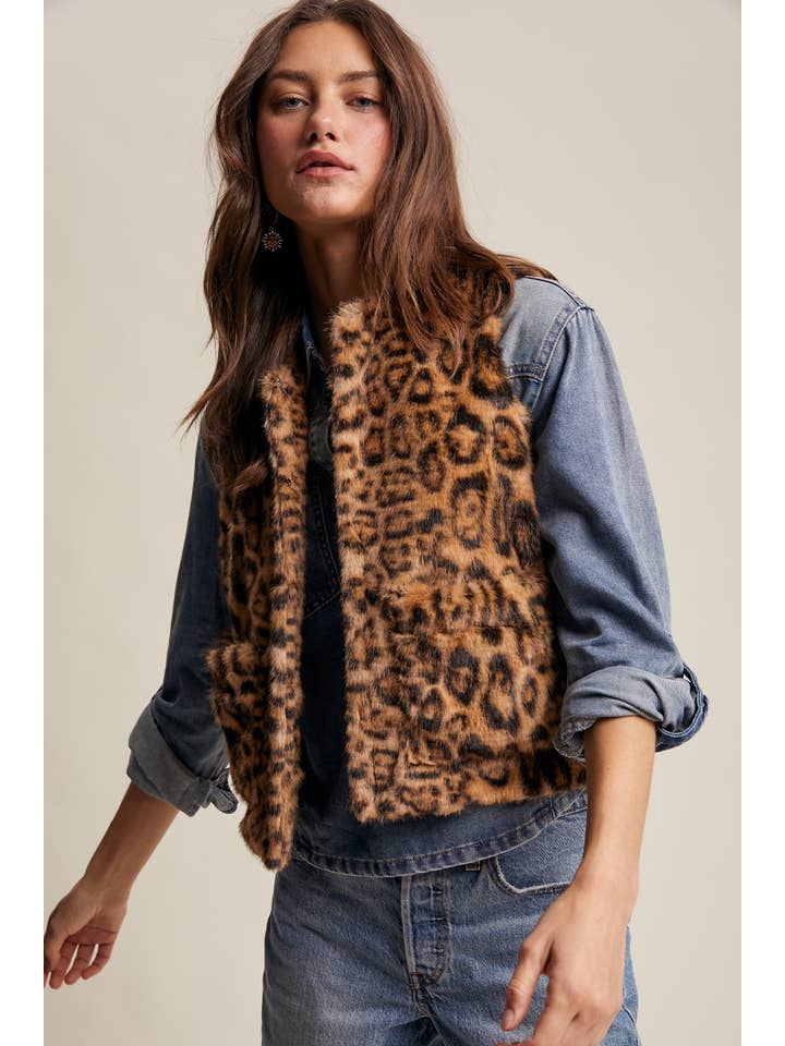 Listicle - Wholesale Outerwear Vest - Women's - Faux Fur Leopard Vest13