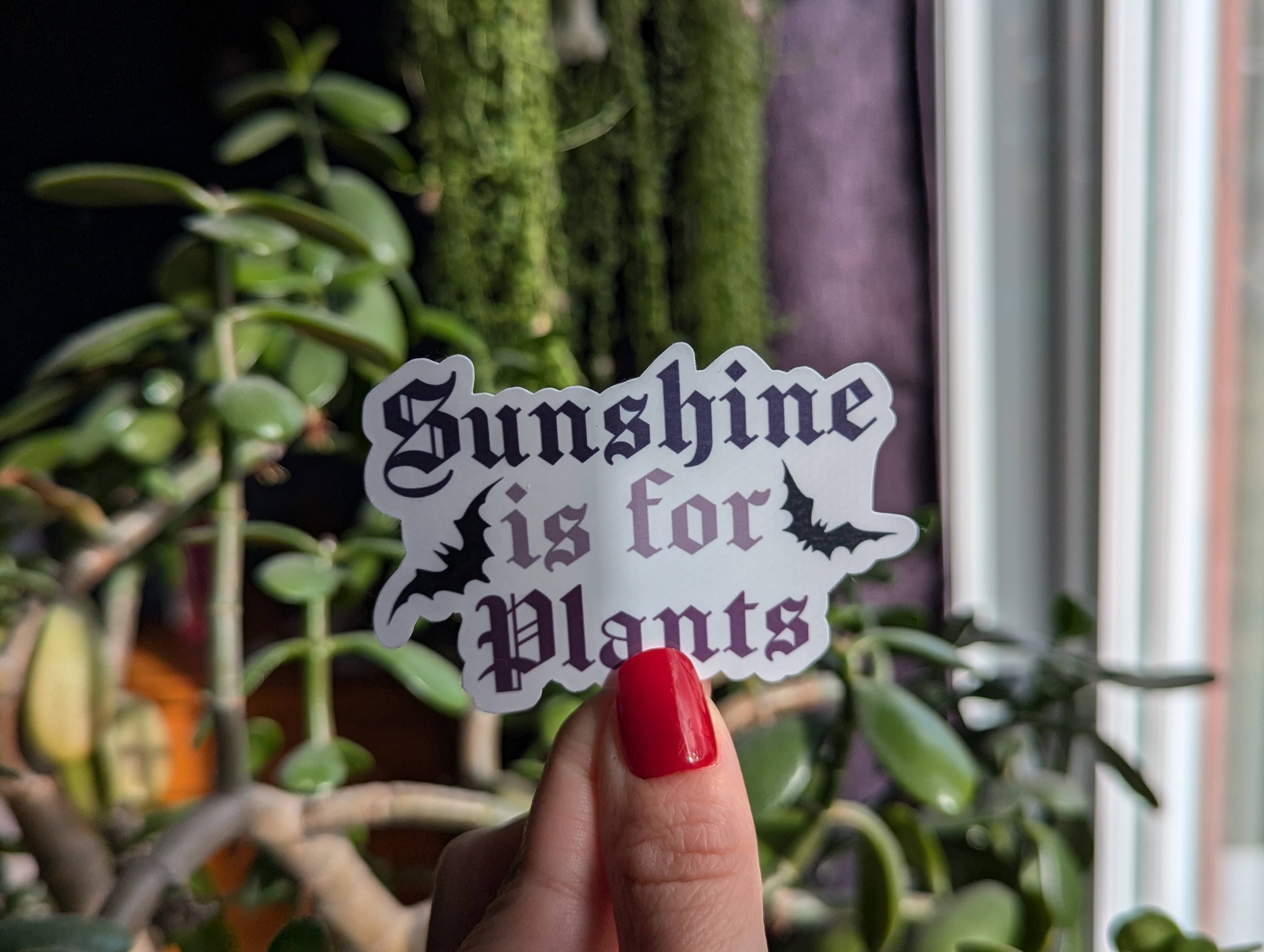 Moonlit Creations - Vente Autocollant - Autocollant Sunshine is for Plants, produit emo gothique noir foncé1