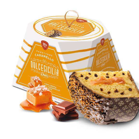 Dais Panettone Salted Caramel and Chocolate 28.2 oz (800gr) for wholesale by Gusto Italian Foods LLC