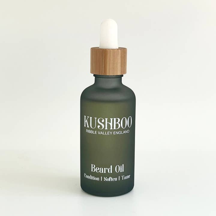 Aceite para barba (50 ml), 100% natural, acondiciona, suaviza y calma para venta al por mayor de Kushboo Soaps & Skincare