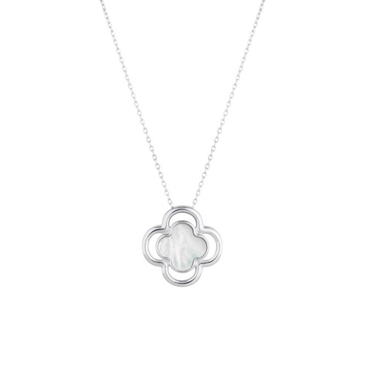 Double Clover Silver Necklace with Mother of Pearl for wholesale by Lulu B London