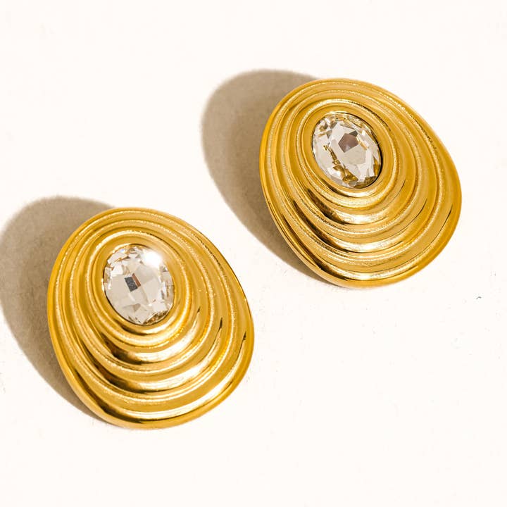 Dorée 18K Gold Non-Tarnish Oval CZ Stud for wholesale on Faire0