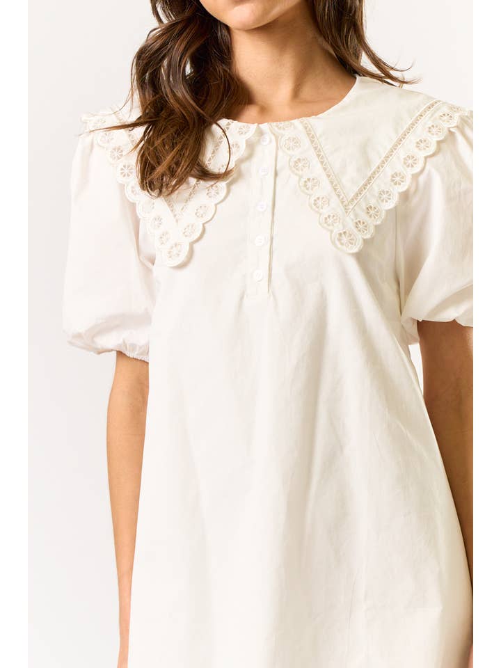 OFF WHITE ILD5224 OVERSIZED COLLAR PUFF SLEEVE MINI DRESS for wholesale on Faire