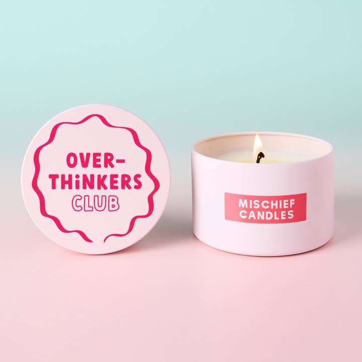 Over-Thinkers Club Pink Tin Candle for wholesale by Mischief Candles