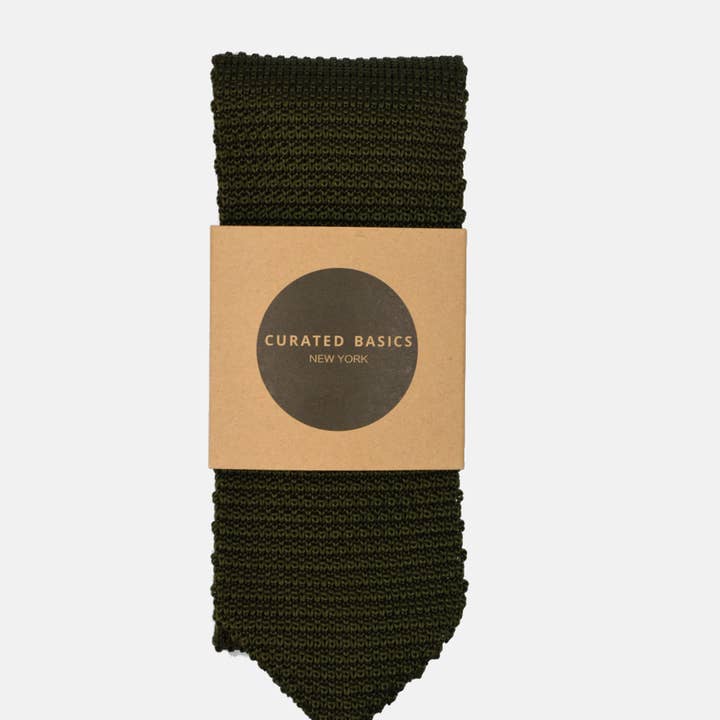 Curated Basics - Wholesale Necktie - Men's - 3" Olive Knit Tie1