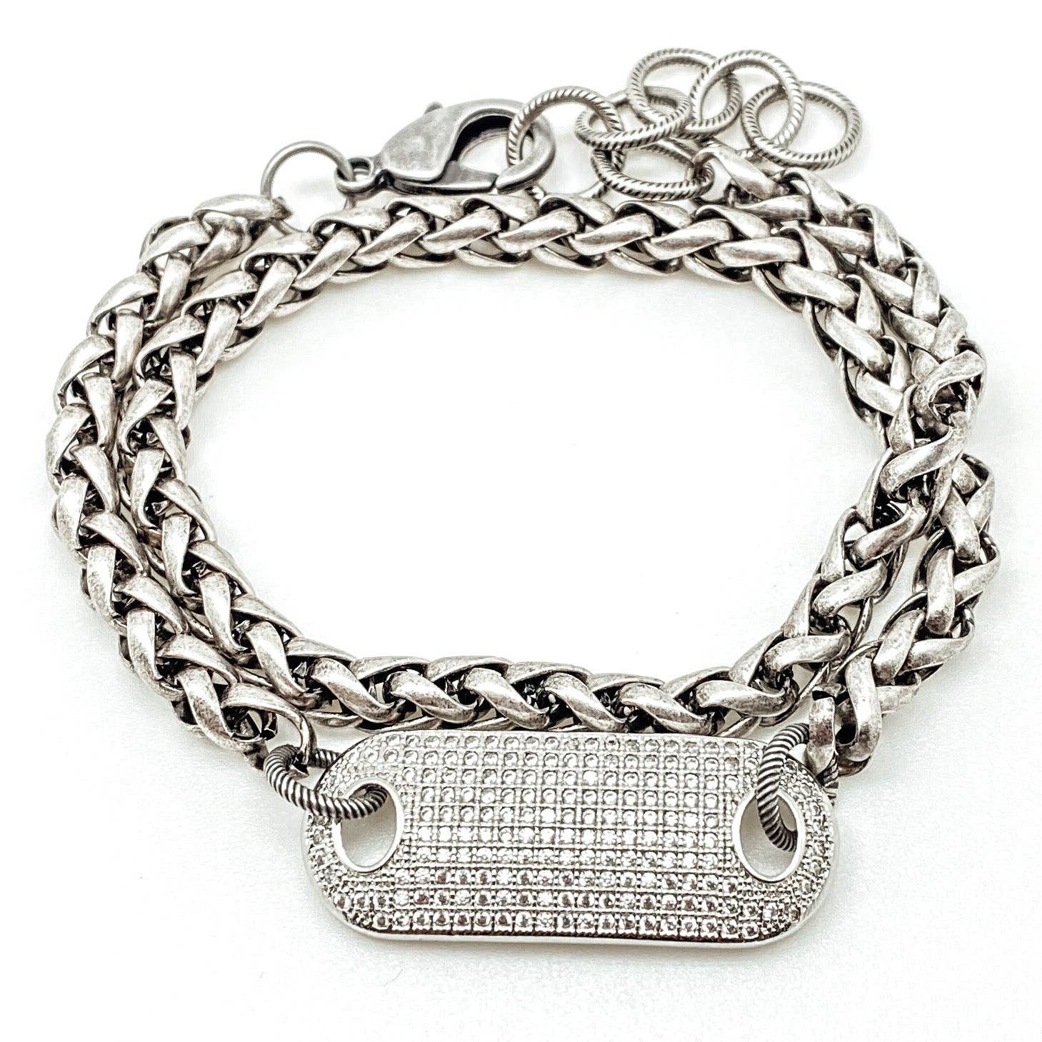 Loni Paul Jewelry - Vente Bracelets maillon et chaîne - Bracelet à double enroulement en argent mat avec connecteur pavé2