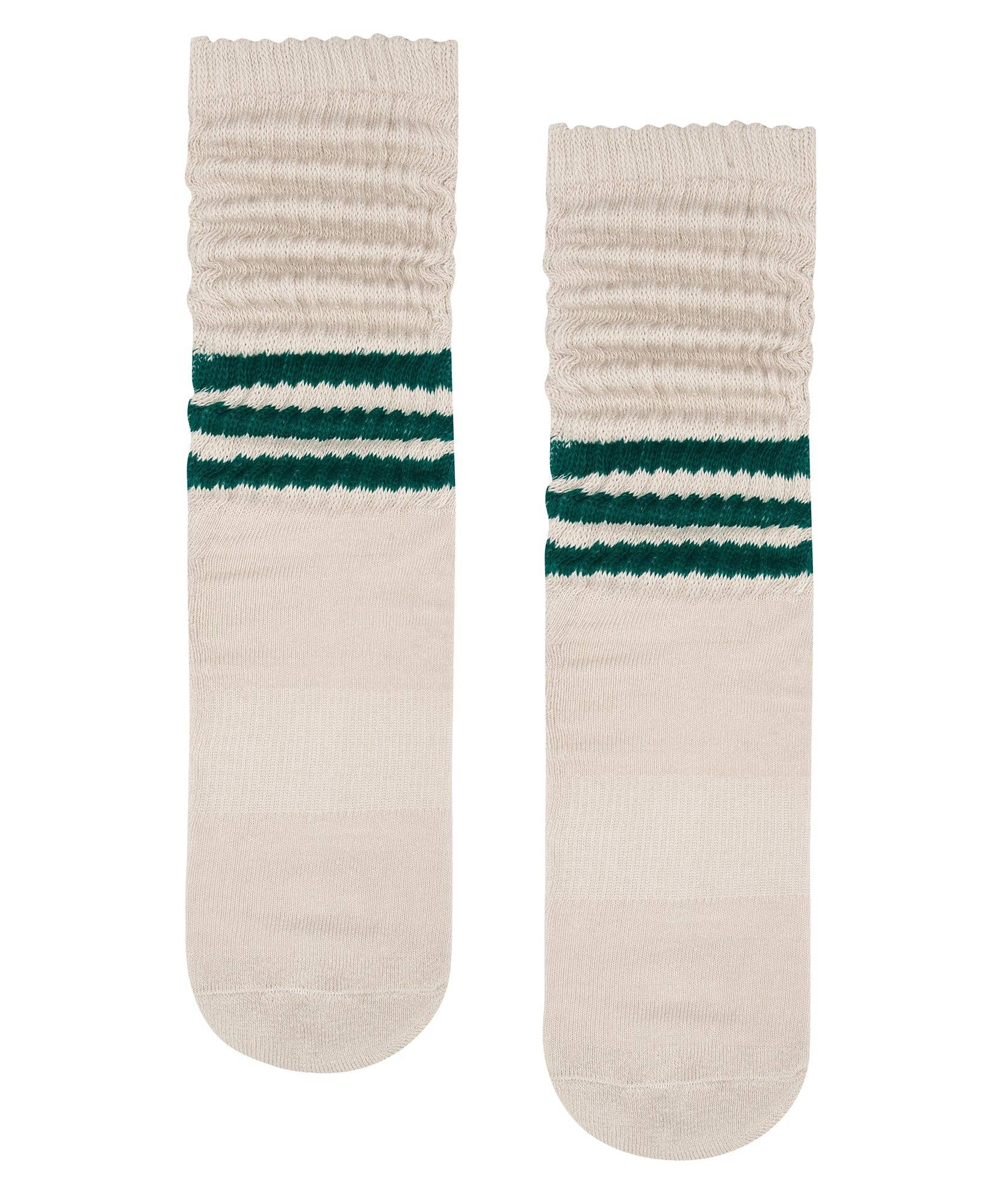 MoveActive - Wholesale Socks - Women's - Scrunch Non Slip Grip Socks - Oat Emerald Stripe Slouch2