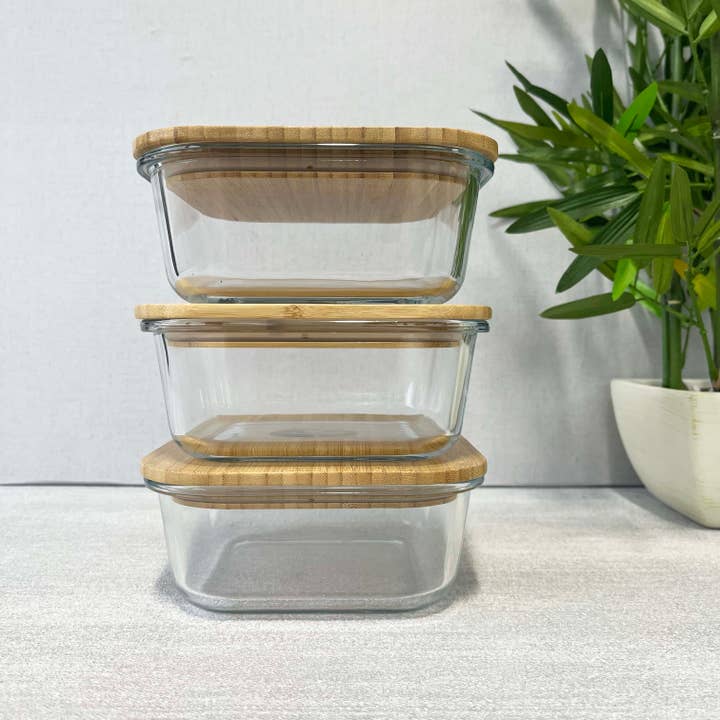 Cherish Planet – wholesale Food storage container – Square Glass Food Container with Bamboo Lid11