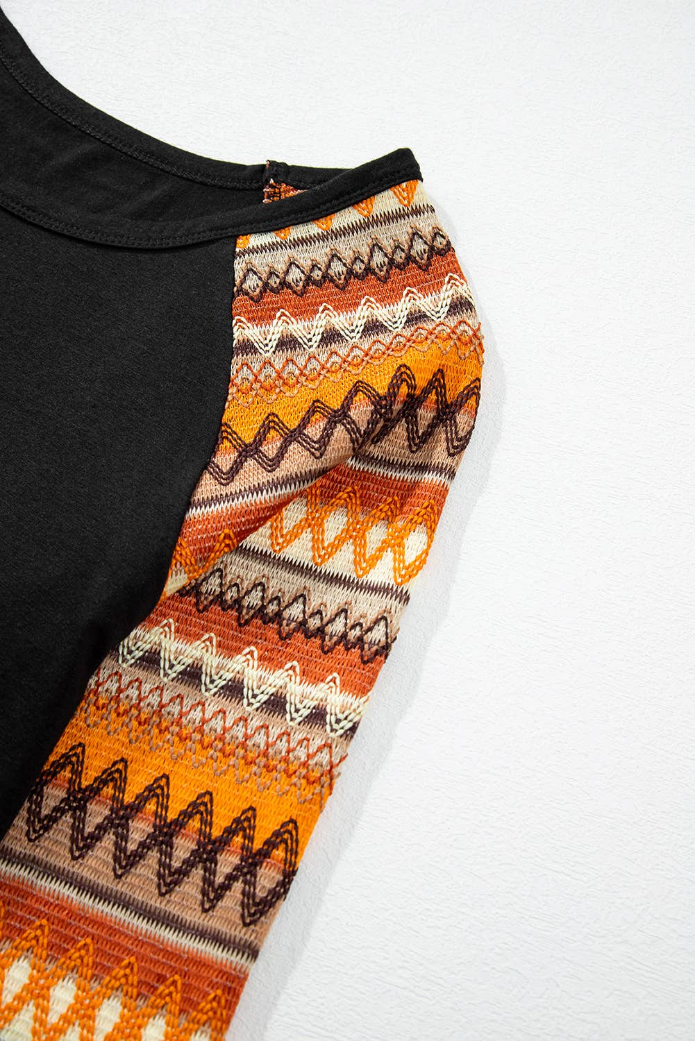 Orange Tribal Print Raglan Sleeve Crewneck Knit Top for wholesale on Faire7