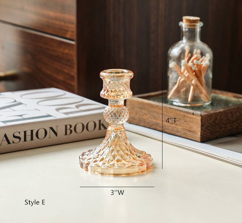 Sweet Home Deco - Wholesale Candle Holder - Glass Candlestick Holder Taper Candle Holders Tabletop Amber4